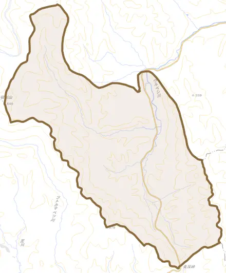 字泉とその周辺の地図。町の範囲を重ねている