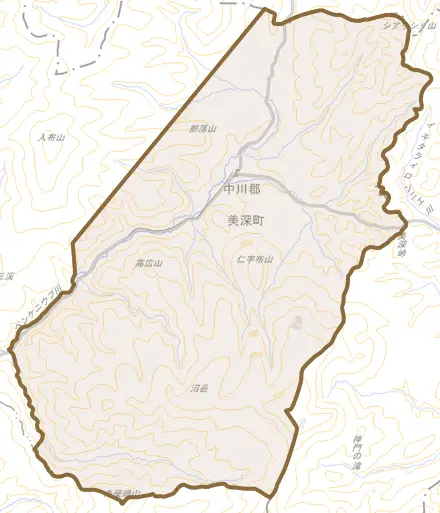 字仁宇布とその周辺の地図。町の範囲を重ねている