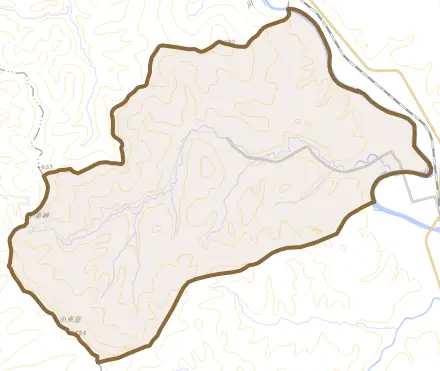 字小車とその周辺の地図。町の範囲を重ねている