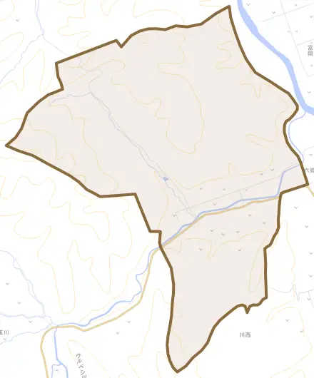 字六郷とその周辺の地図。町の範囲を重ねている