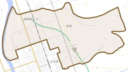 字敷島とその周辺の地図。町の範囲を重ねている