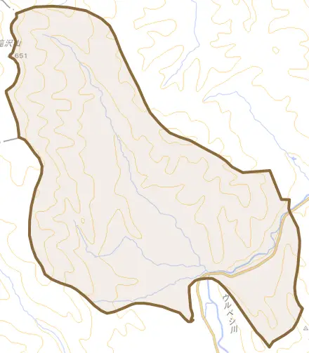字玉川とその周辺の地図。町の範囲を重ねている