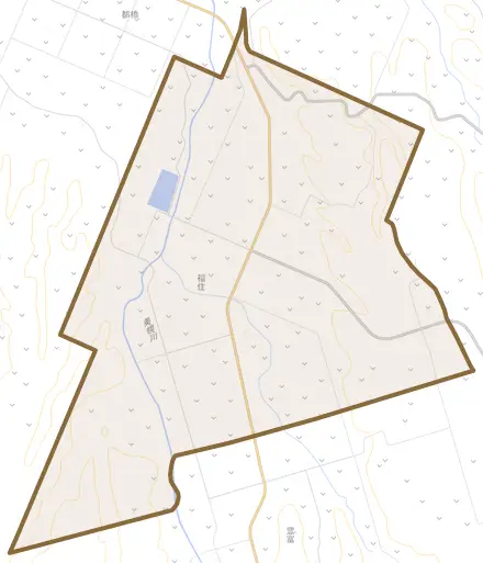 字福住とその周辺の地図。町の範囲を重ねている