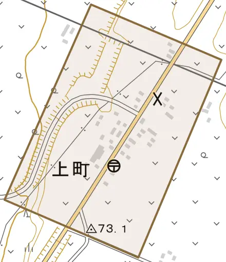 字上町とその周辺の地図。町の範囲を重ねている
