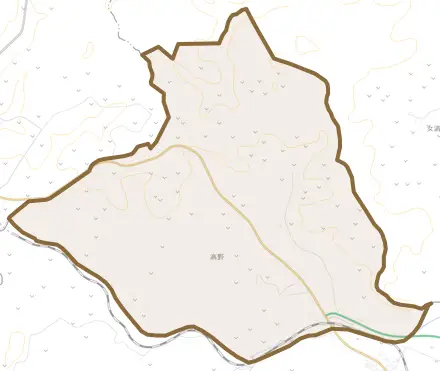 字高野とその周辺の地図。町の範囲を重ねている