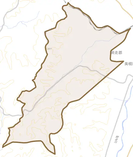 字豊岡とその周辺の地図。町の範囲を重ねている