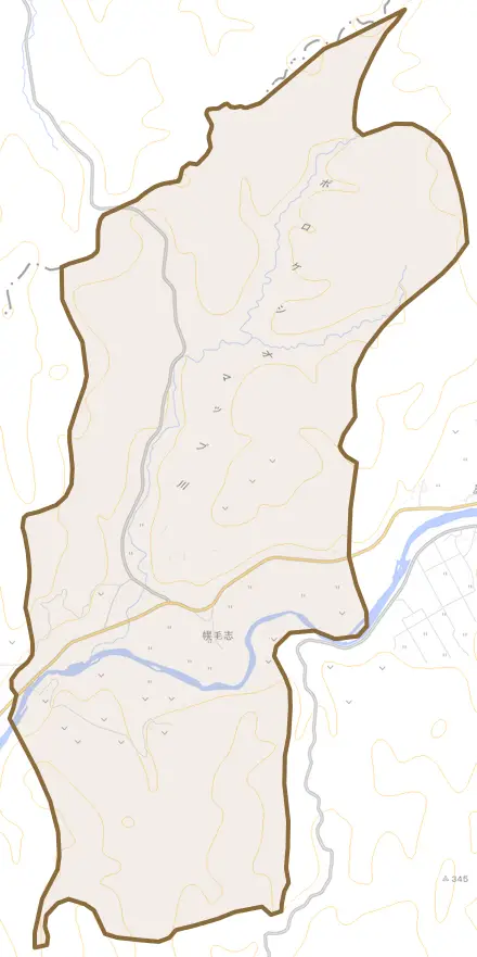 字幌毛志とその周辺の地図。町の範囲を重ねている