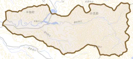 字芽生とその周辺の地図。町の範囲を重ねている