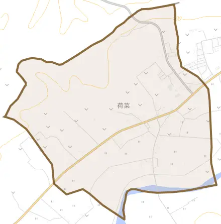 字荷菜とその周辺の地図。町の範囲を重ねている