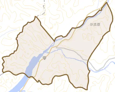 字荷負とその周辺の地図。町の範囲を重ねている