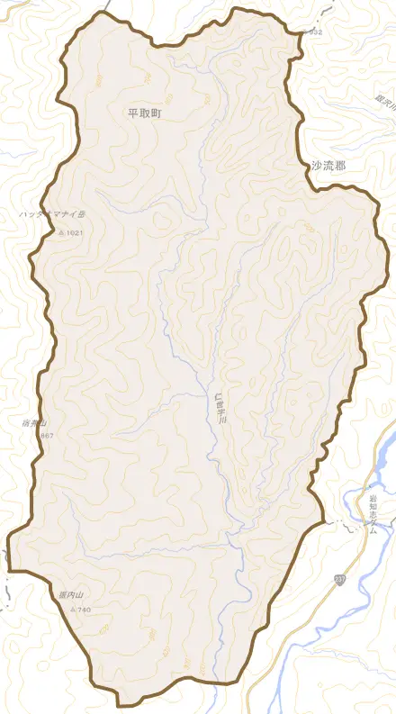 字仁世宇とその周辺の地図。町の範囲を重ねている