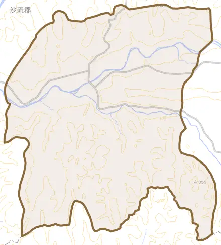 字貫気別とその周辺の地図。町の範囲を重ねている