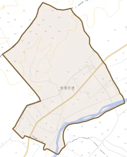 字紫雲古津とその周辺の地図。町の範囲を重ねている