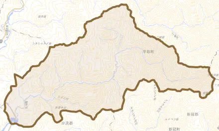 字豊糠とその周辺の地図。町の範囲を重ねている