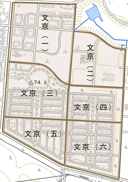 文京とその周辺の地図。町の範囲を重ねている