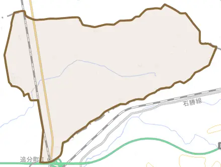 東丘とその周辺の地図。町の範囲を重ねている