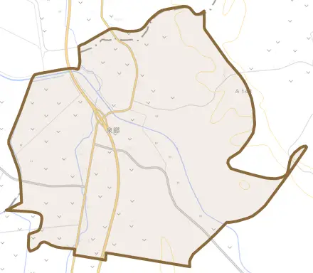 泉郷とその周辺の地図。町の範囲を重ねている