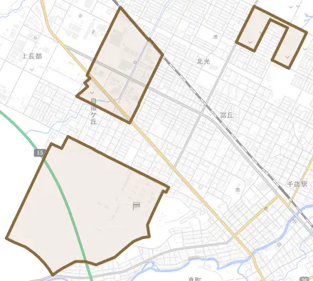 北信濃とその周辺の地図。町の範囲を重ねている