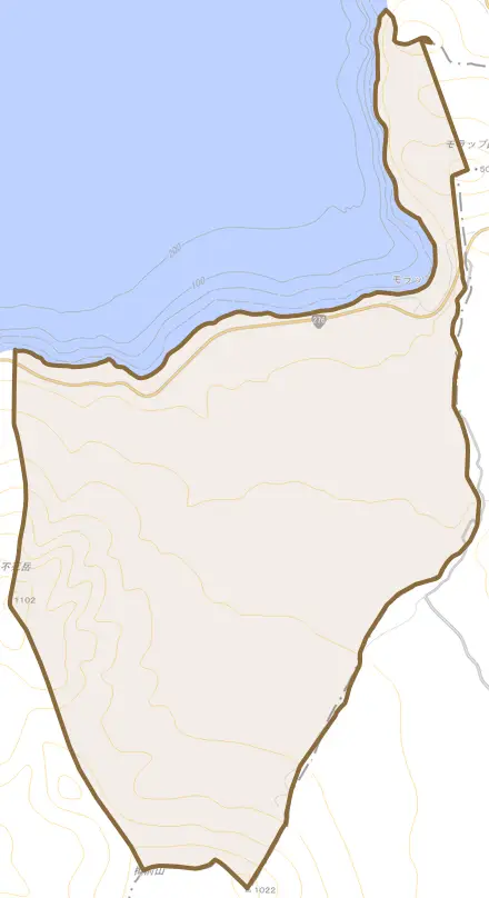 モラップとその周辺の地図。町の範囲を重ねている