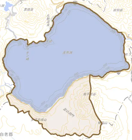 支寒内とその周辺の地図。町の範囲を重ねている