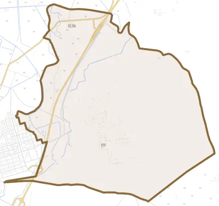 祝梅とその周辺の地図。町の範囲を重ねている