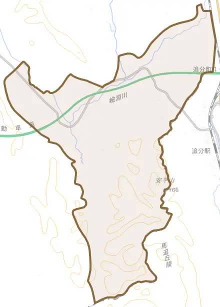 協和とその周辺の地図。町の範囲を重ねている