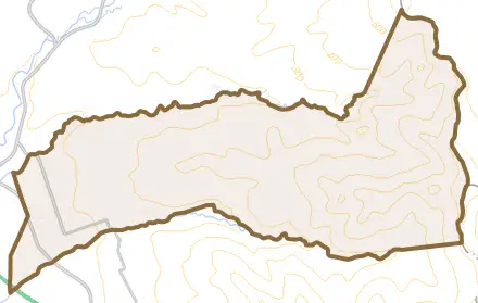 東関内町とその周辺の地図。町の範囲を重ねている