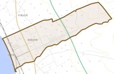 南稀府町とその周辺の地図。町の範囲を重ねている