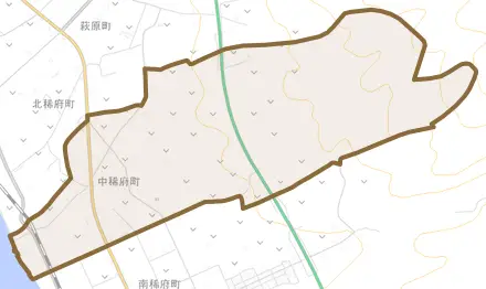 中稀府町とその周辺の地図。町の範囲を重ねている