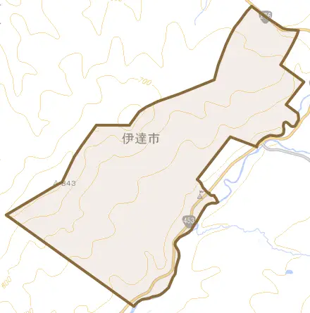 大滝区本郷町とその周辺の地図。町の範囲を重ねている