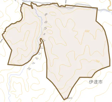 大滝区豊里町とその周辺の地図。町の範囲を重ねている