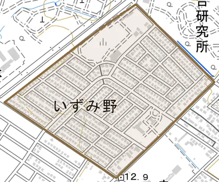 いずみ野とその周辺の地図。町の範囲を重ねている