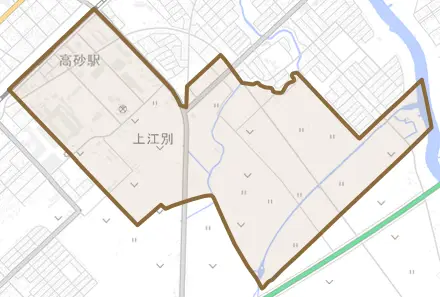 上江別とその周辺の地図。町の範囲を重ねている