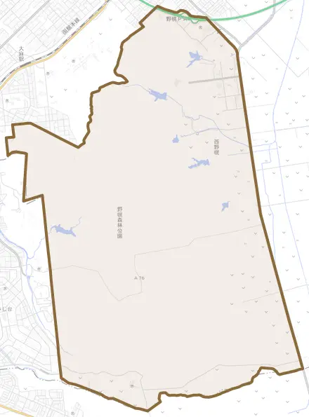 西野幌とその周辺の地図。町の範囲を重ねている