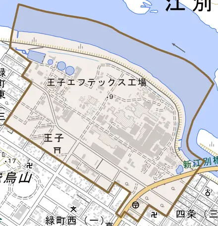 王子とその周辺の地図。町の範囲を重ねている