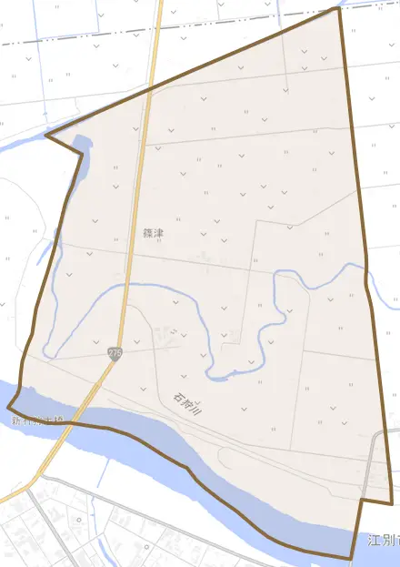 篠津とその周辺の地図。町の範囲を重ねている