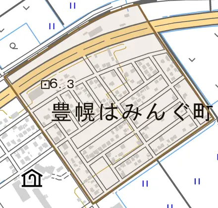 豊幌はみんぐ町とその周辺の地図。町の範囲を重ねている