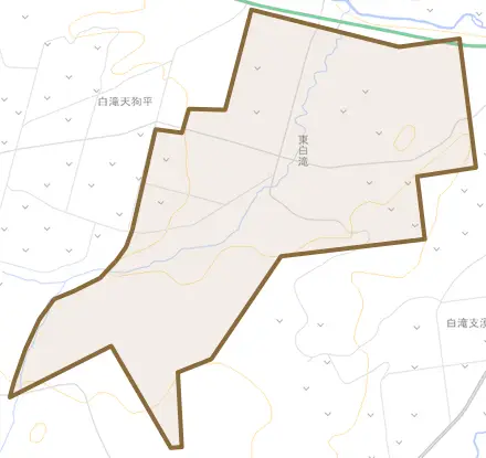 東白滝とその周辺の地図。町の範囲を重ねている