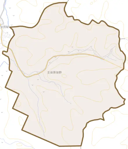 生田原旭野とその周辺の地図。町の範囲を重ねている