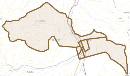 生田原とその周辺の地図。町の範囲を重ねている
