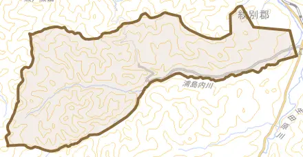 生田原岩戸とその周辺の地図。町の範囲を重ねている