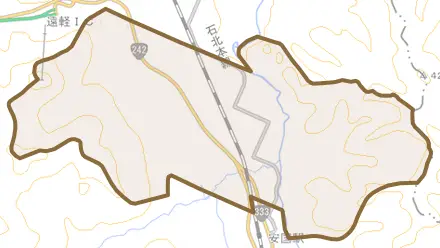生田原水穂とその周辺の地図。町の範囲を重ねている