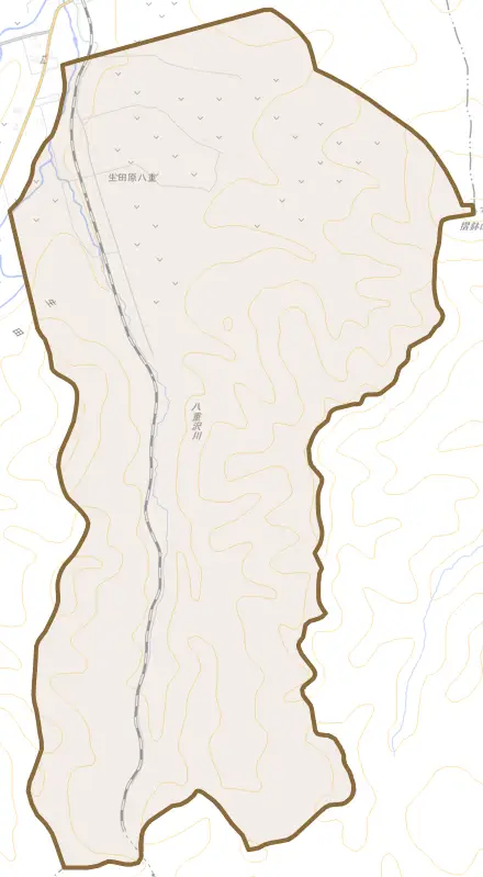生田原八重とその周辺の地図。町の範囲を重ねている