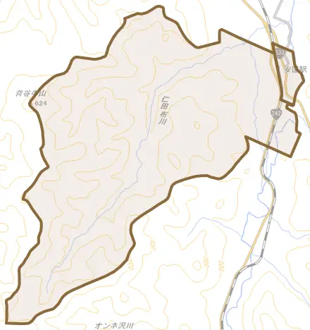生田原安国とその周辺の地図。町の範囲を重ねている