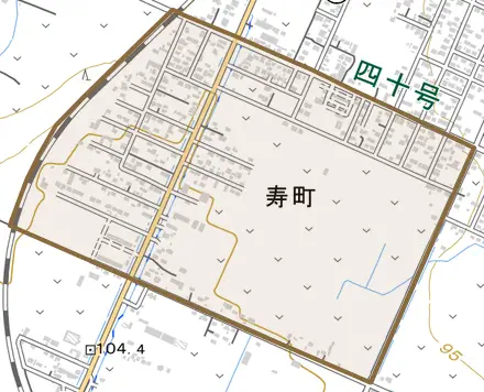 寿町とその周辺の地図。町の範囲を重ねている