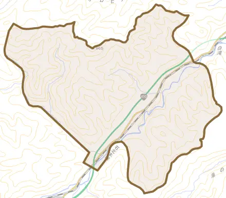 旧白滝とその周辺の地図。町の範囲を重ねている