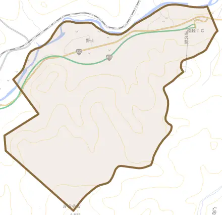 野上とその周辺の地図。町の範囲を重ねている
