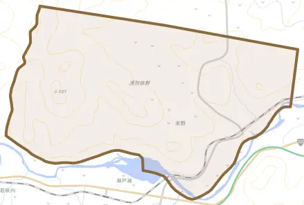 栄野とその周辺の地図。町の範囲を重ねている