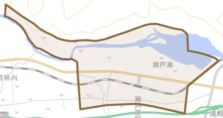 瀬戸瀬西町とその周辺の地図。町の範囲を重ねている