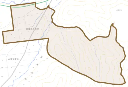 白滝北支湧別とその周辺の地図。町の範囲を重ねている